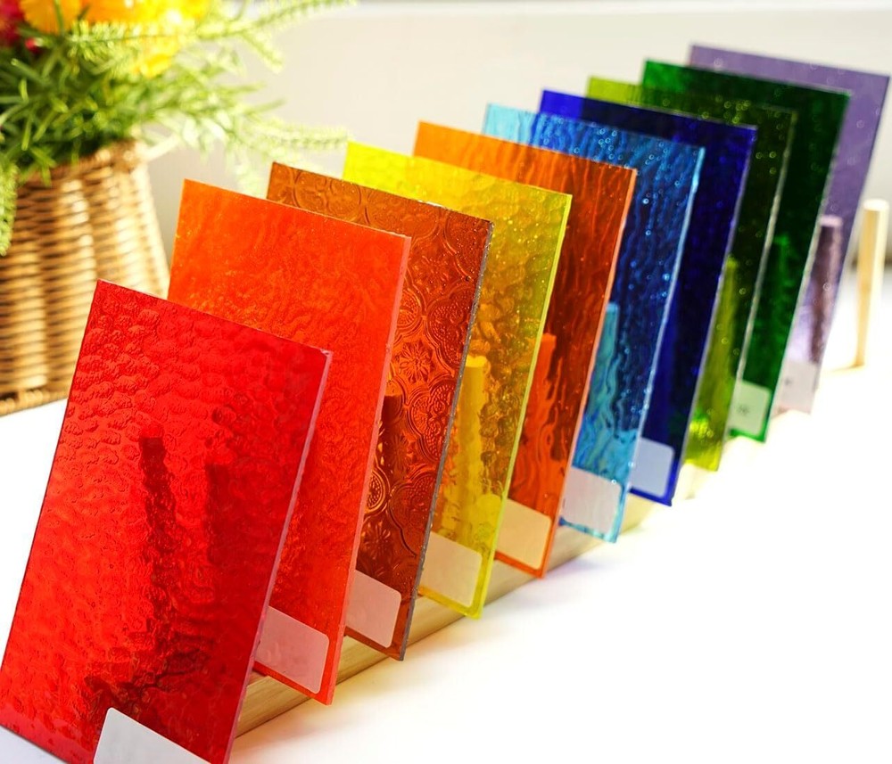 Hot 10 Sheets Bright Variety Transparent Textured Stained Glass Sheets Pack, 4 x