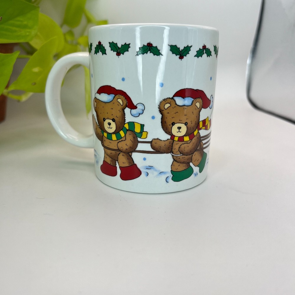 Vintage Studio Nova Beary Sleighride Christmas Mug Teddy Bear Holiday Coffee Cup