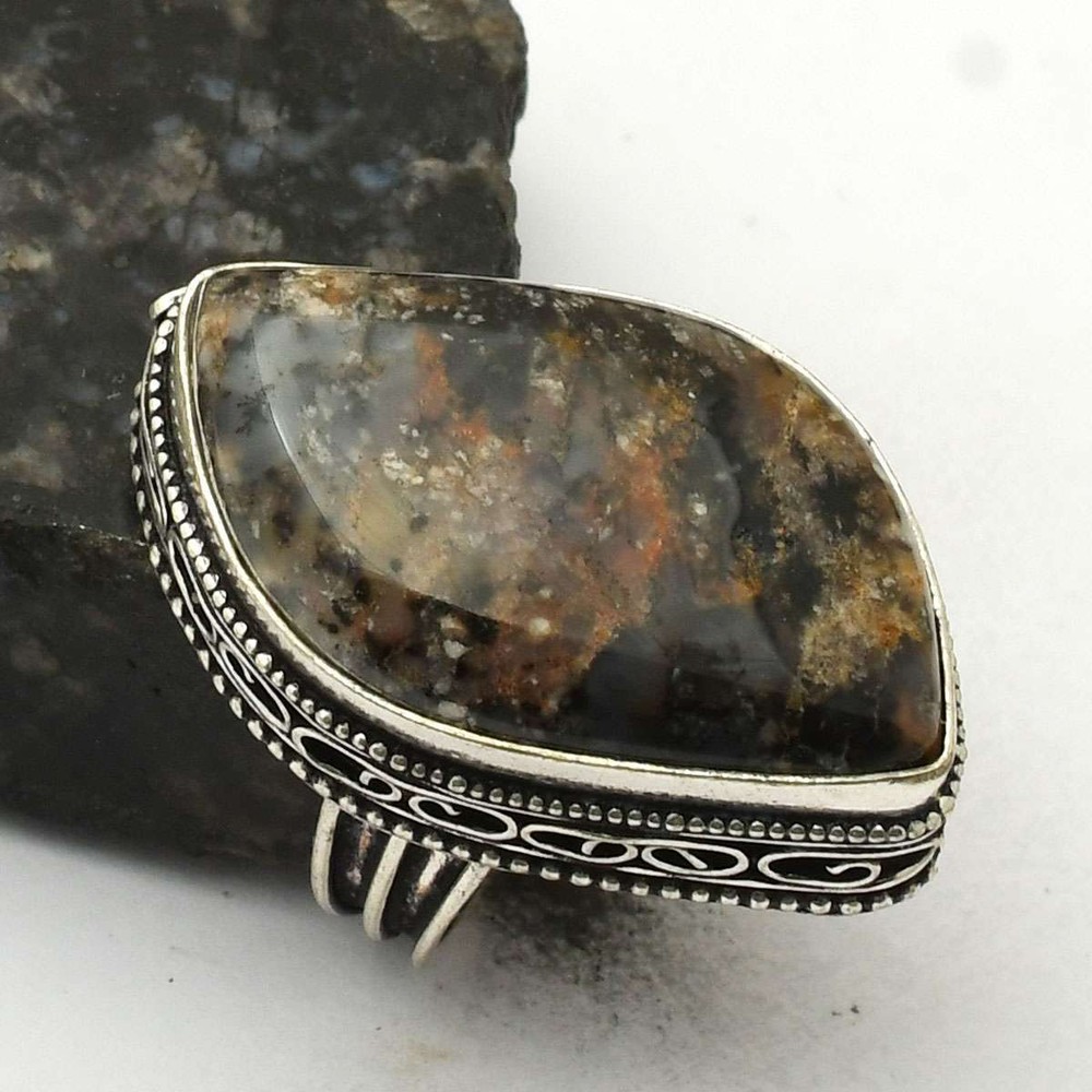 Dendrite Opal Gemstone Antique Design Ring Jewelry US Size-7.75 AR 42042
