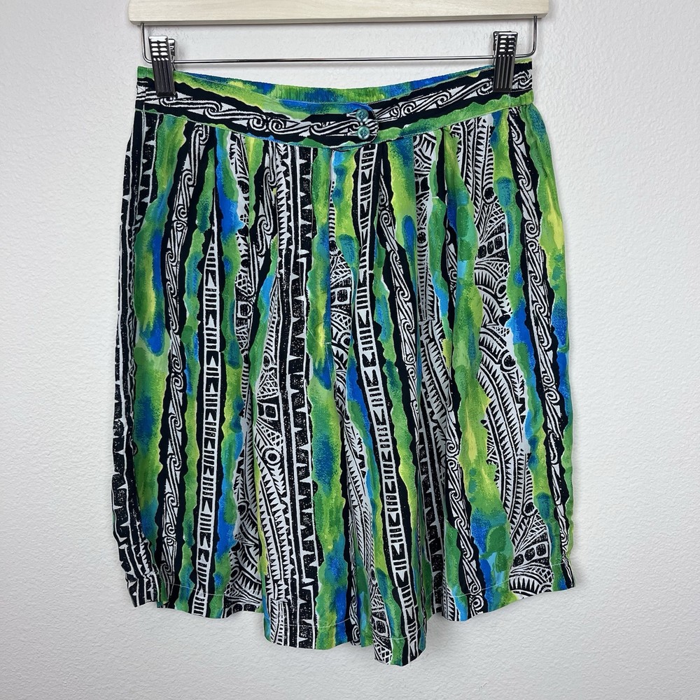 Vintage Shorts Womens Large High Rise Pleated Silk 80s 90s Coastal Retro Funky
