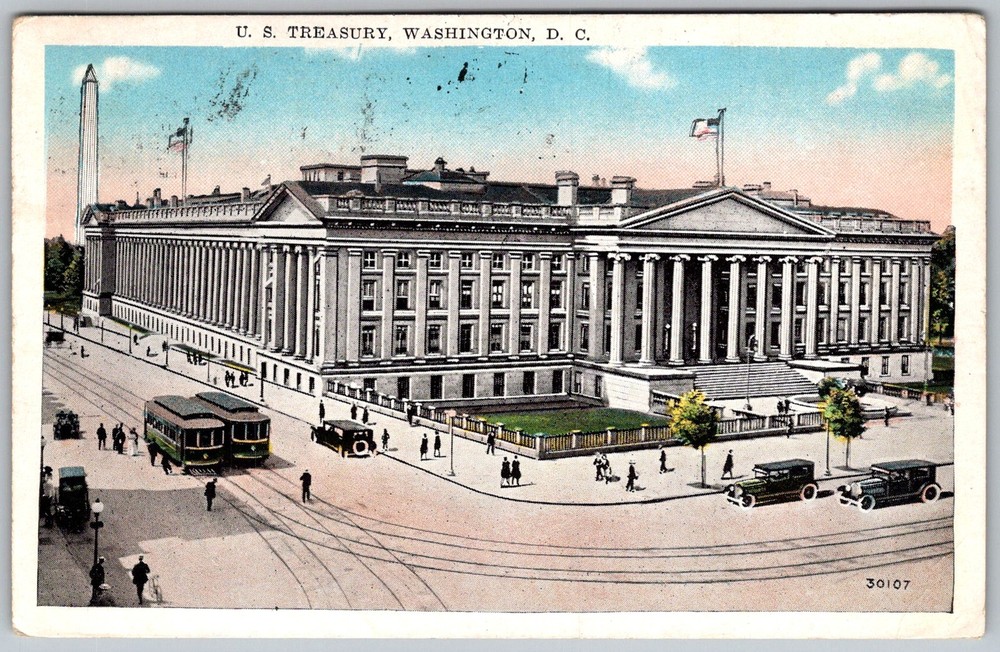 Antique Postcard U.S Treasury Building Washington, DC 1920s