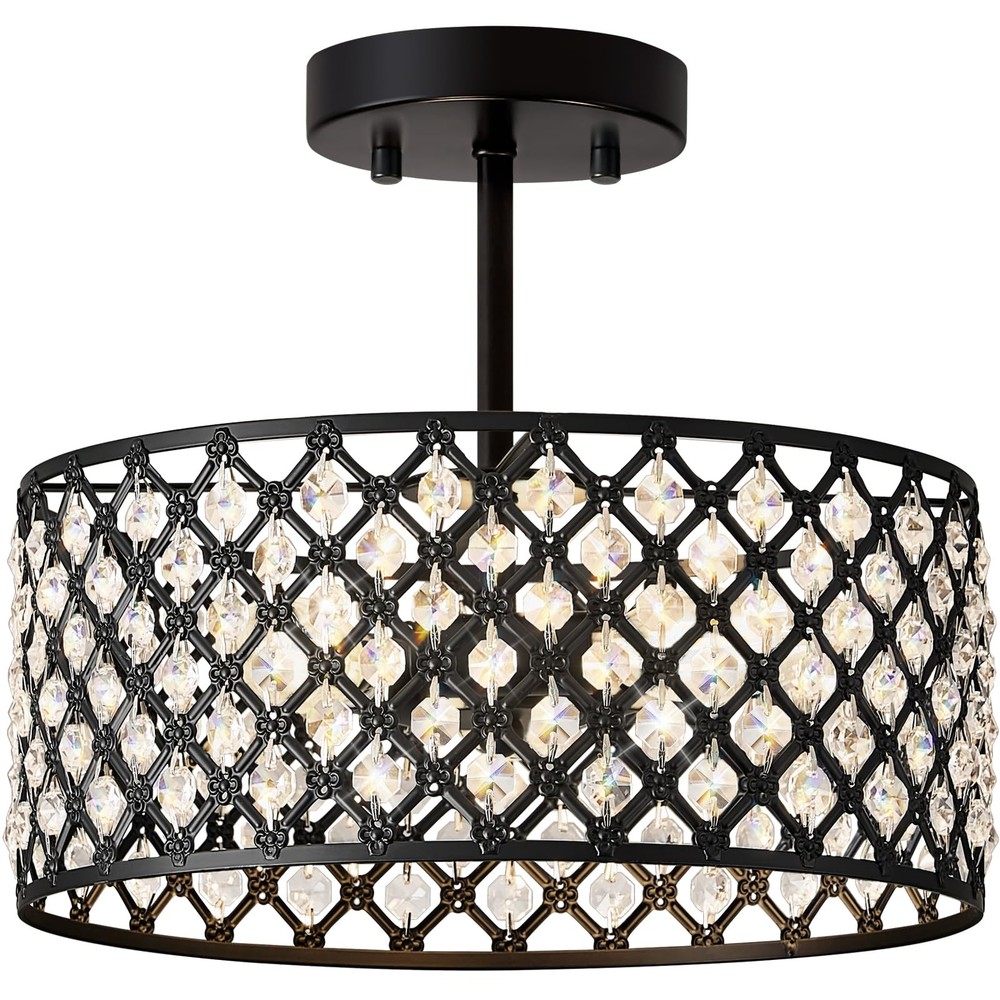 Black Crystal Semi Flush Mount Ceiling Light Fixture Modern Lighting