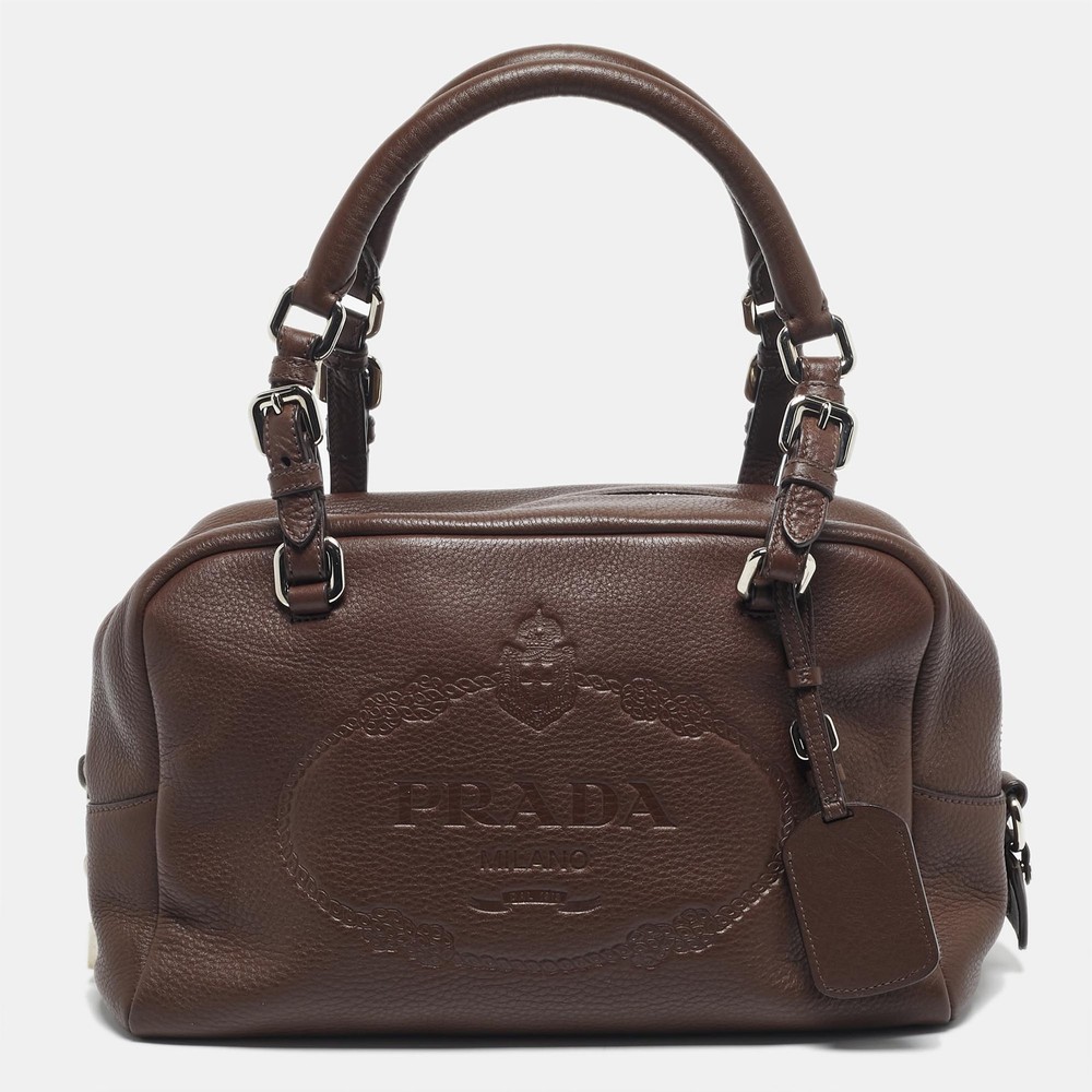 Prada Bauletto Bag in Cacao Vitello Daino Leather