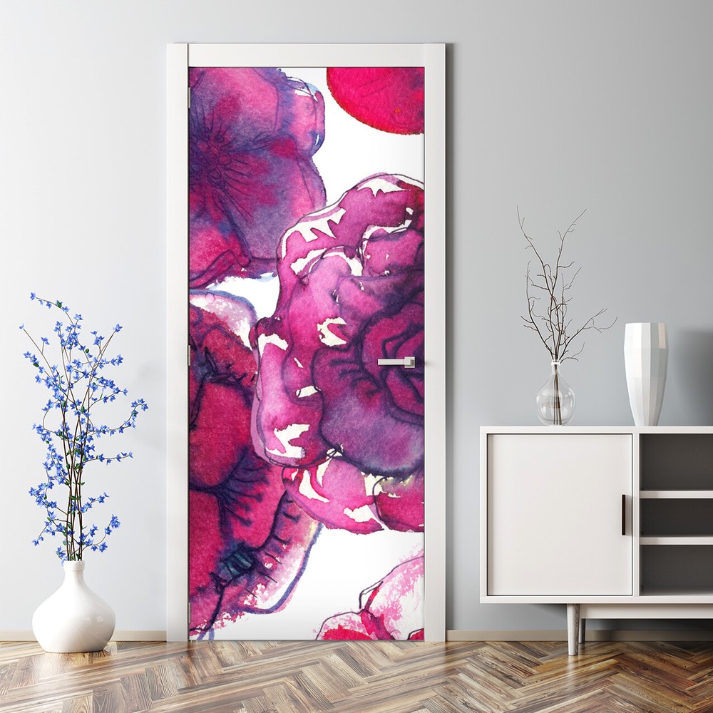 Romantic Red Roses Watercolor Floral Self-Adhesive Door Decal