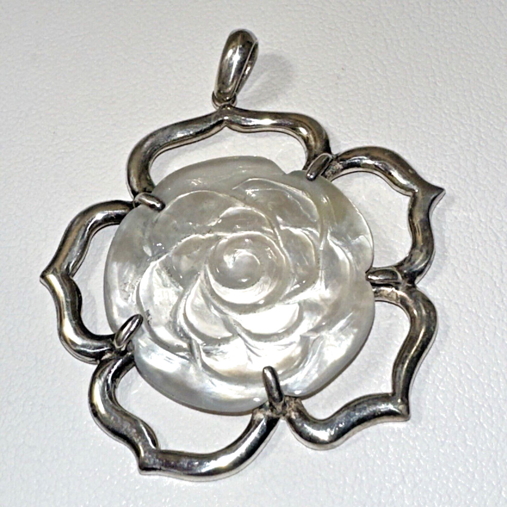 Stunning Vintage .925 Sterling Silver Necklace Pendant Charm with White Stone