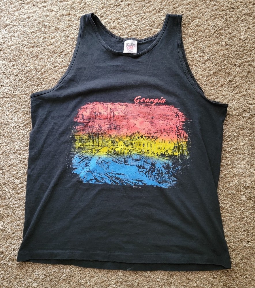 Oneita Tag Georgia Vintage Tshirt Sleevless Power T Tank Top 1991 Graphic Sz.XL