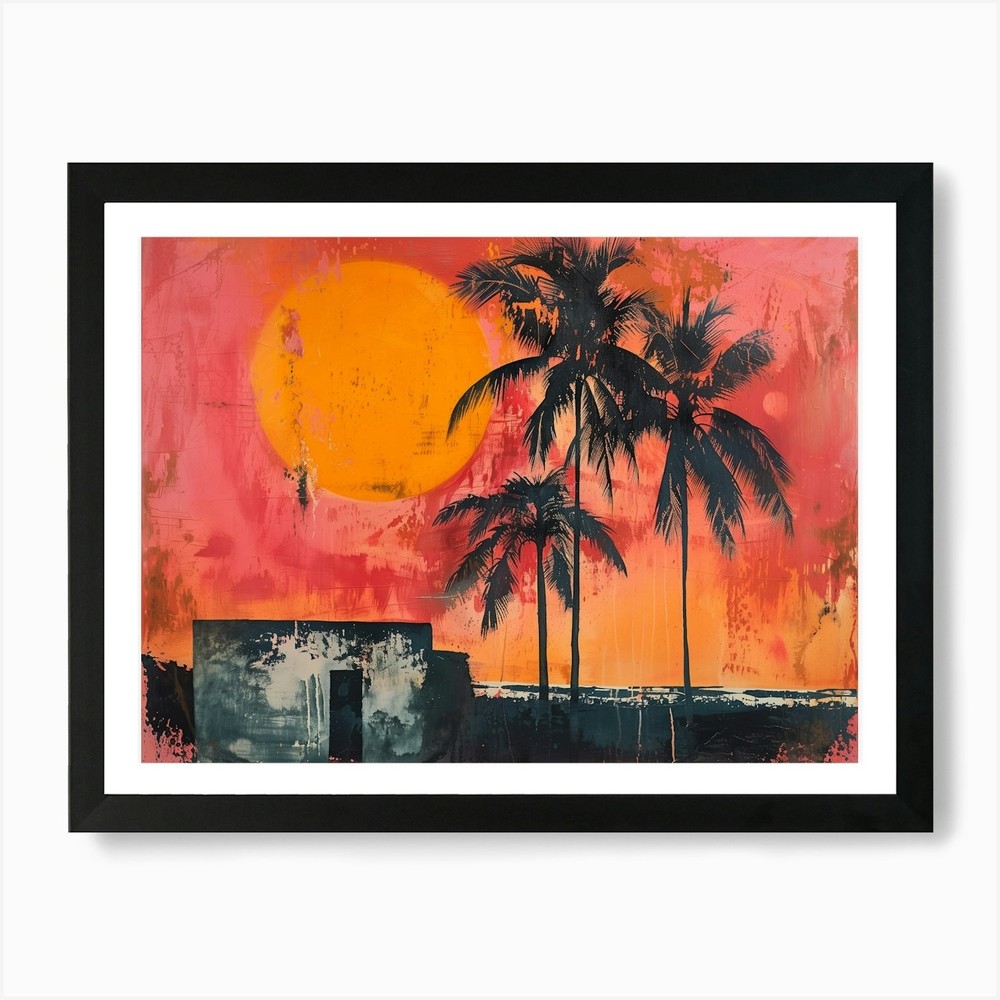 Sunset Palm Trees Framed Wall Art Canvas Print Poster Picture