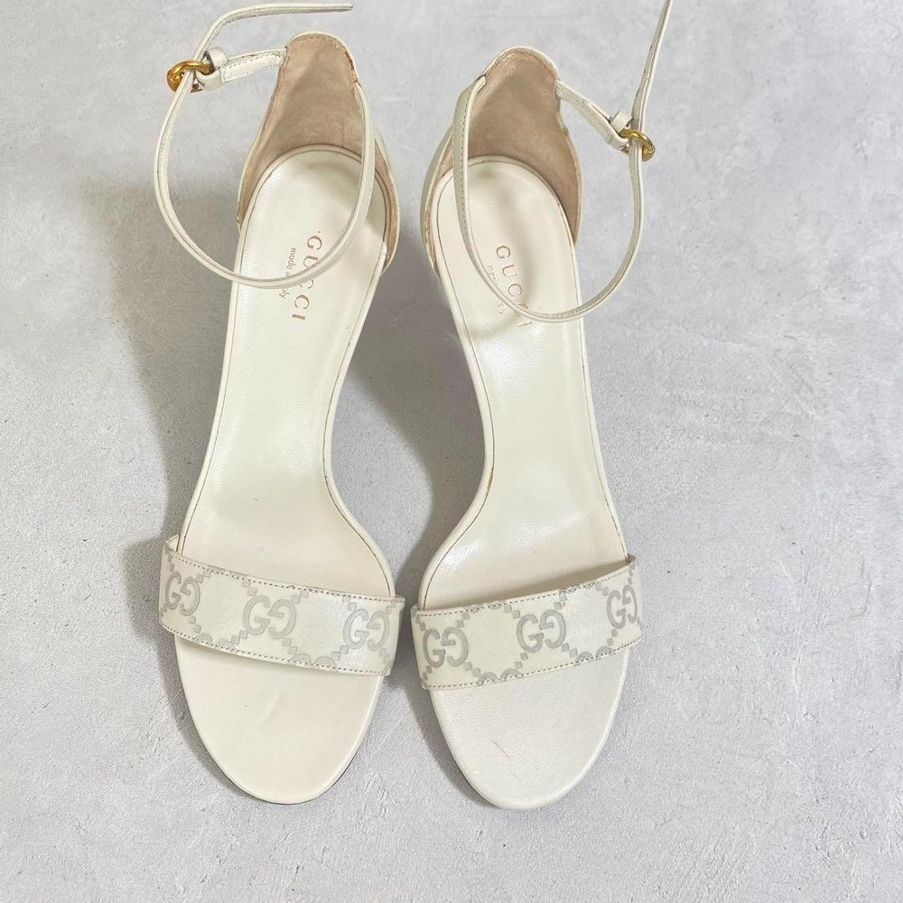 Gucci White Women Heel Pumps Mule Sandals Size 34.5 Used Ag1125