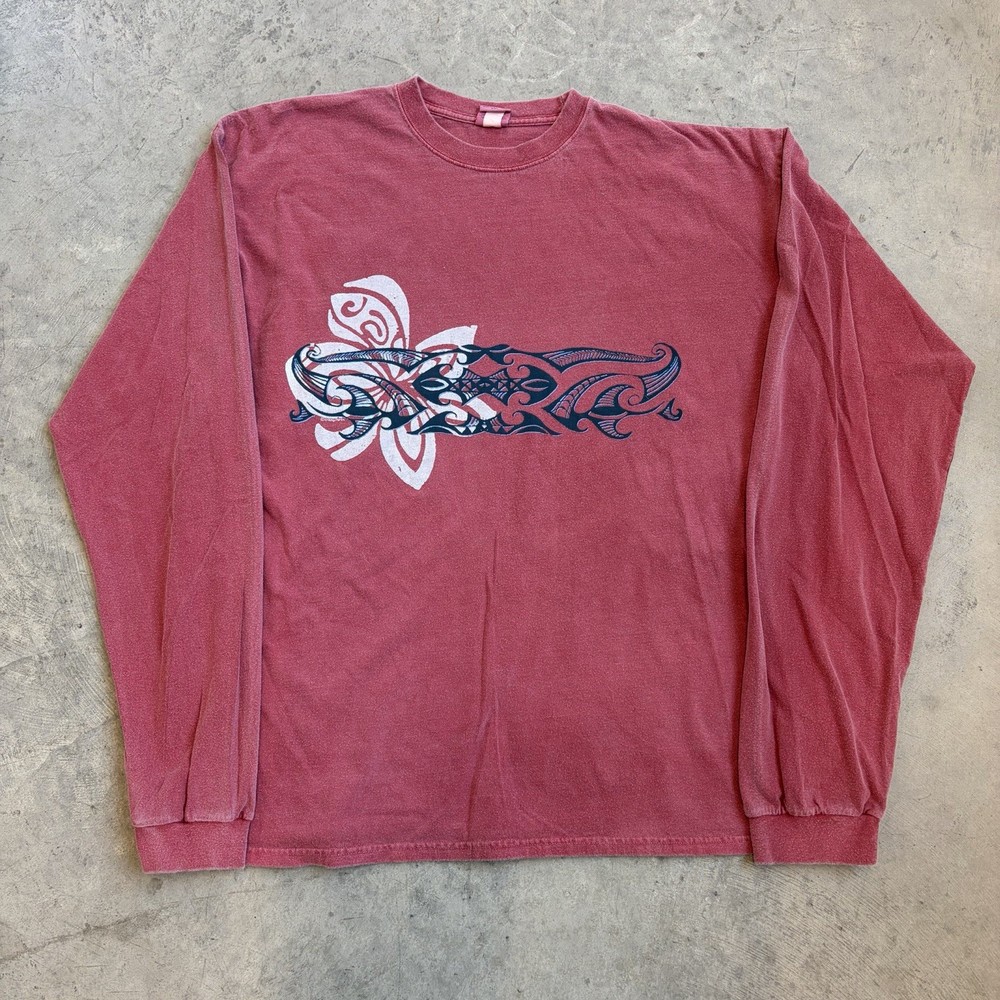 Vintage Crazy Shirts Hawaii Paradise Red Dyed Long Sleeve Faded T Shirt XXL 2XL