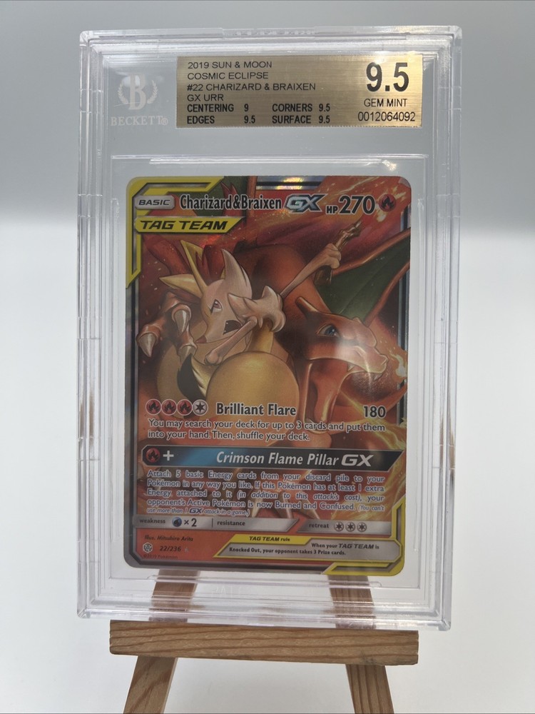 BGS 9.5 GEM MINT Charizard & Braixen GX #22/236 – Cosmic Eclipse TAG TEAM