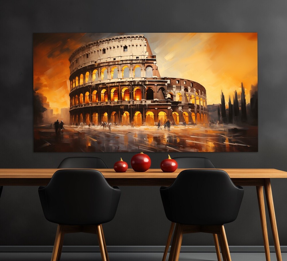 Rome Colosseum Vintage Painting Italy Unframed Canvas Print Australian Wall Art