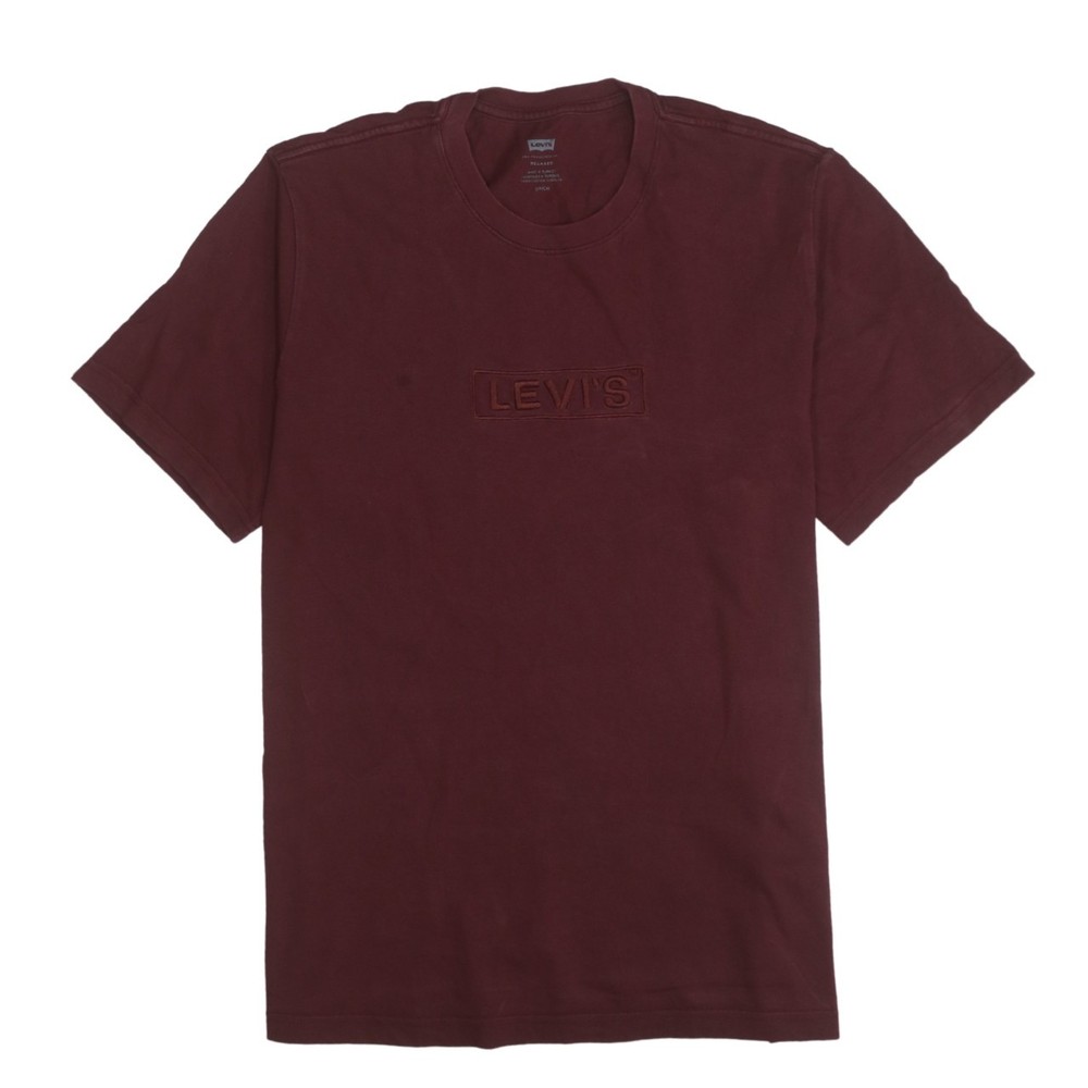 Levis Mens T Shirt Burgundy Red Cotton Embroidered Chest Logo Graphic Tee S