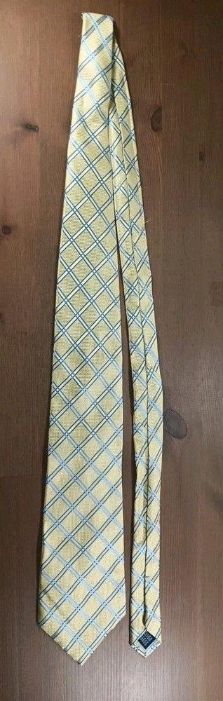 Meeting Street Tie Hand Made 100% SILK Mens Necktie Stripes Yellow Blue