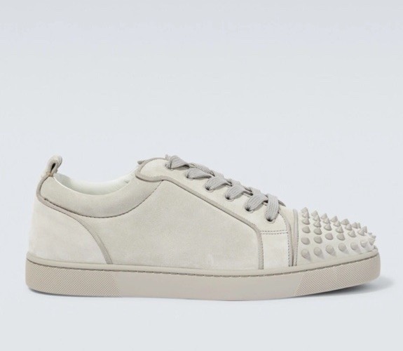 Men’s Christian Louboutin Louis Junior Spikes sneakers light grey suede Size 46