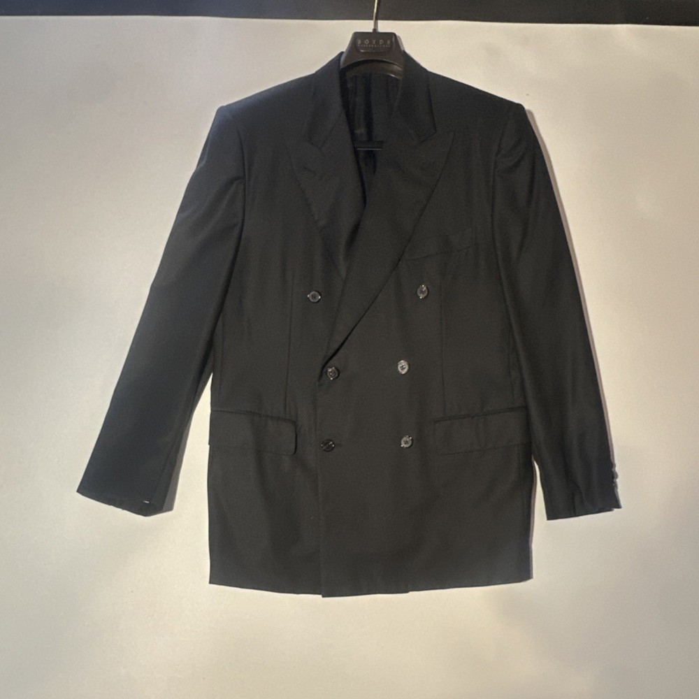 d'Avenza Roma Black Wool Double-Breasted Hand-Tailored Suit 2 Piece 42/54