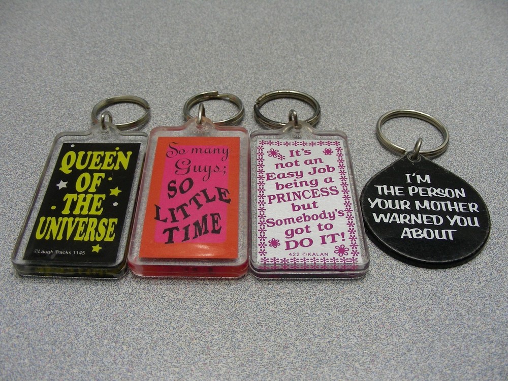 LOT OF 4 - Vintage 1980's Rude Risque Suggestive Sexy Funny Slogan Keychains!