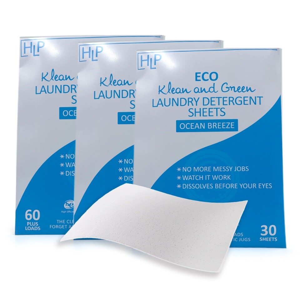 ECO Clean & Green Laundry Detergent Sheets Fragrance Free 3-PACK FREE SHIPPING.