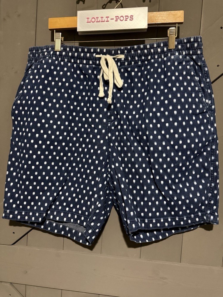 Old Navy Men's Blue Polka Dot Chino Shorts Drawstring Elastic Waist Pockets