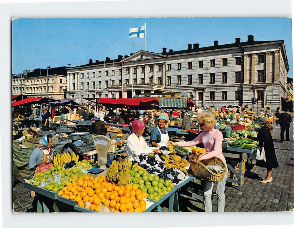 Postcard Market Place Scene Helsinki Finland