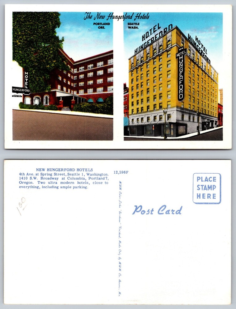 New Hungerford Hotels Portland OR Seattle WA Postcard