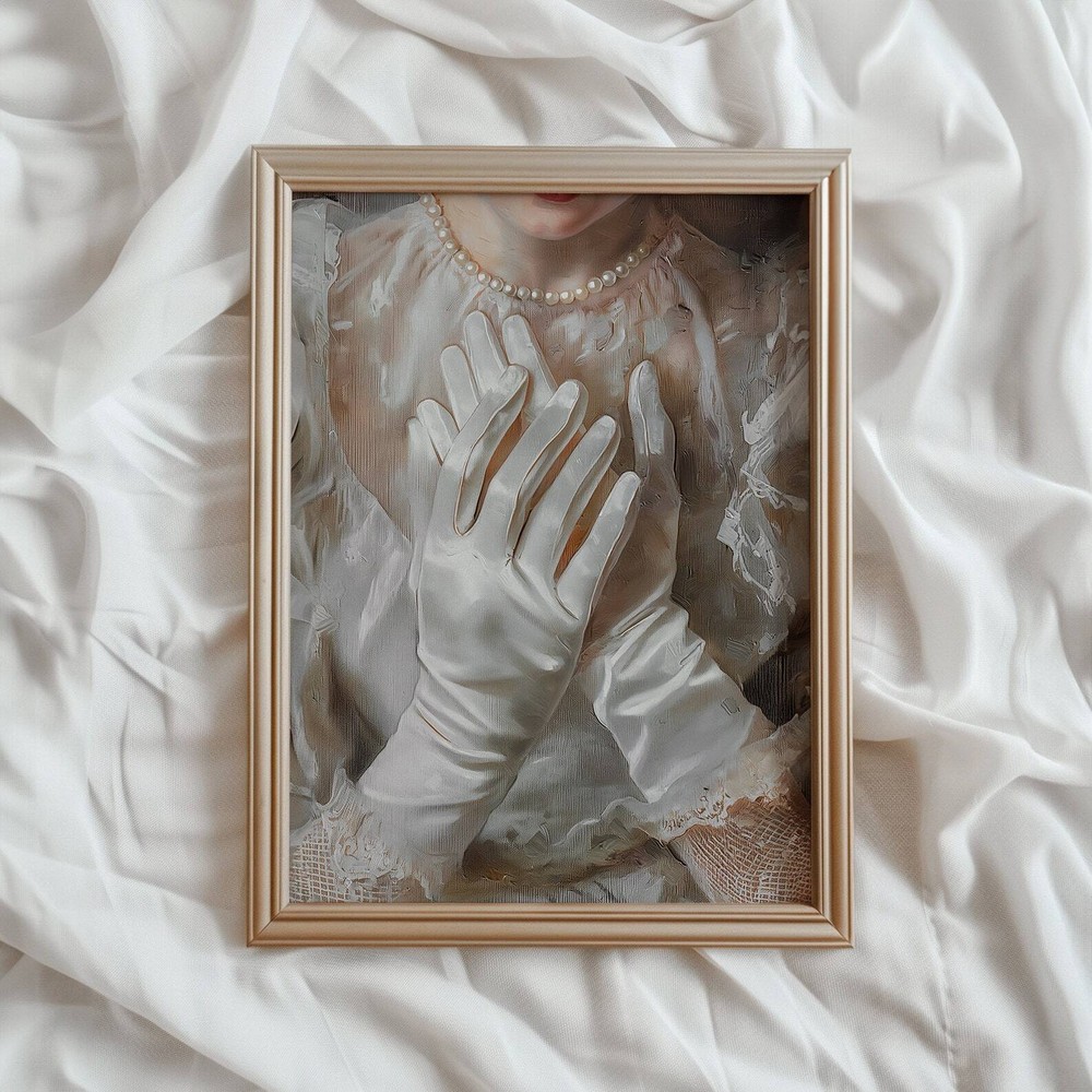 Victorian Woman Wall Art Light Academia Antique White Lace Painting Romantic