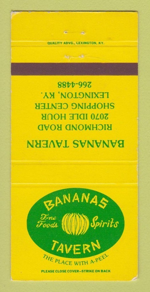 Matchbook Cover - Bananas Tavern Lexington KY 30 Strike