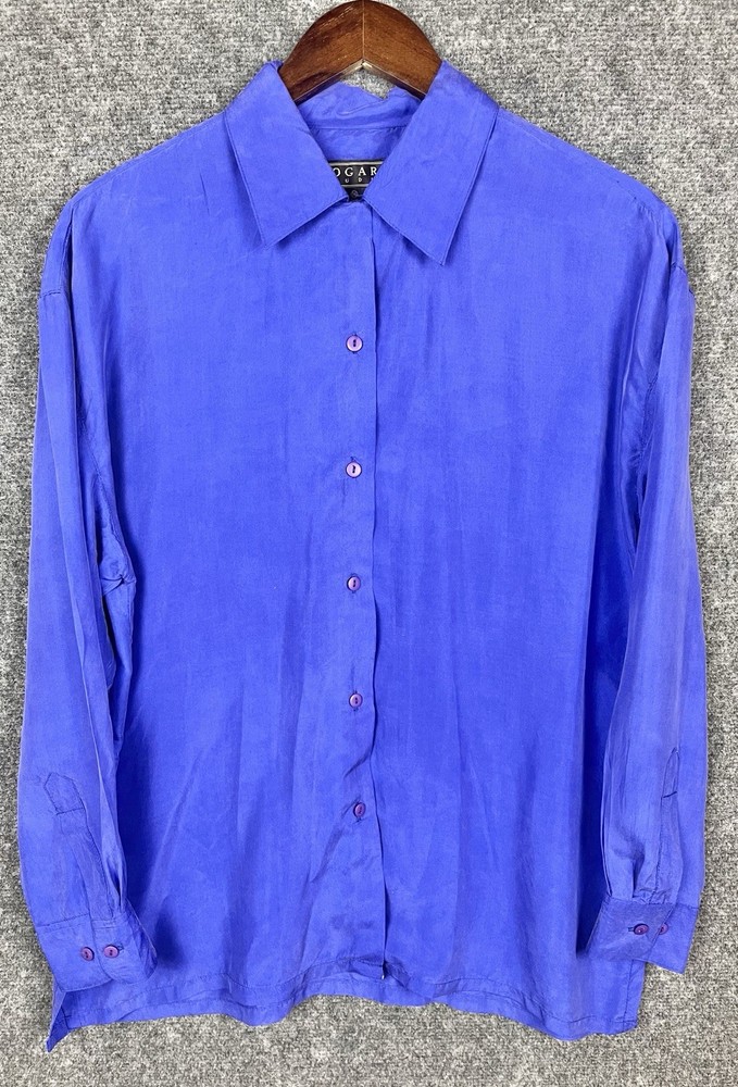 Vintage Women’s Bogari Studio 100%Silk Blouse  Blue Size Medium