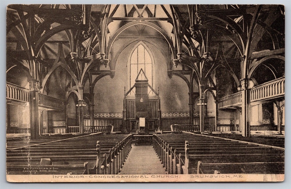 Congregational Church Interior Brunswick ME C1910's Postcard P10