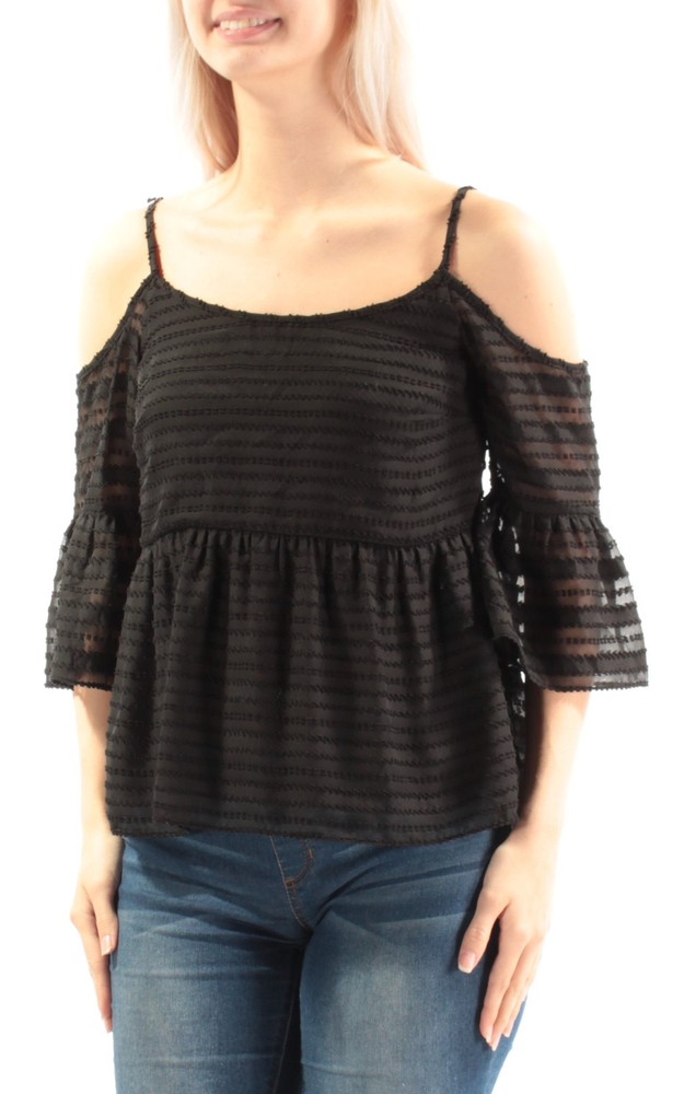1. STATE Womens Black Cold Shoulder Spaghetti Strap Scoop Neck Top Size: XS