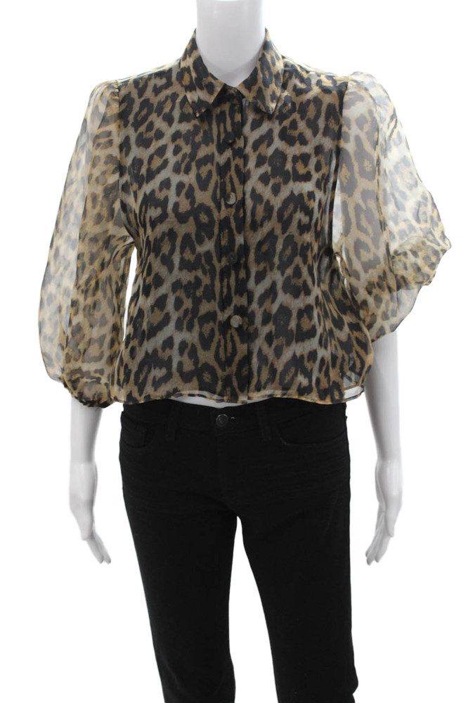 Zara Women Cropped Animal Print Collared Button-Up Beige Blouse Size SFree Shipping in US $100+ Orders | $6.95 Orders Below