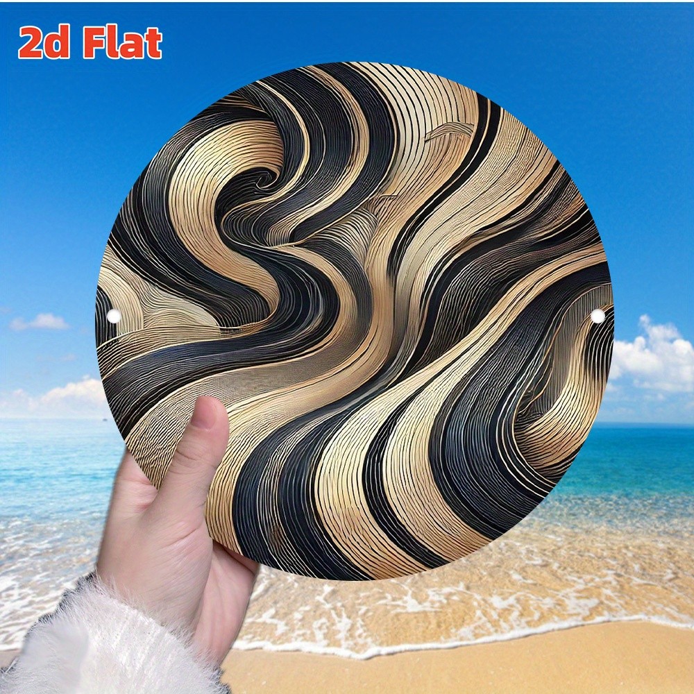 7.8inch Abstract Flowing Lines Round Aluminum Wall Art Modern Beach Decor