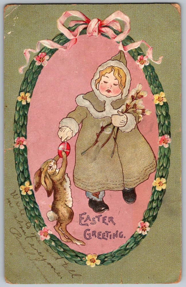 Antique Postcard Easter Greeting Child Bunny Shenandoah, Iowa 1900s