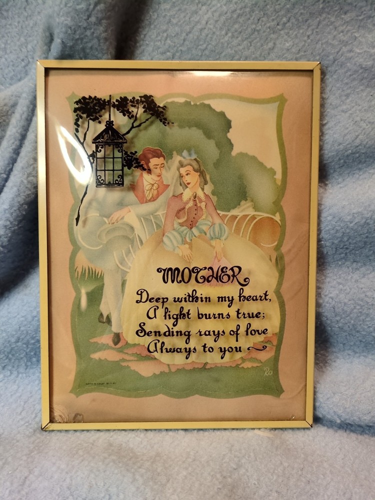 Vintage MOTHER Silhouettes Reverse Painted Bubble Convex Glass Picture 6