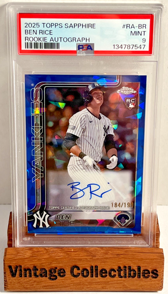 2025 TOPPS CHROME SAPPHIRE ROOKIE AUTO #RA-BR BEN RICE RC /199 PSA 9