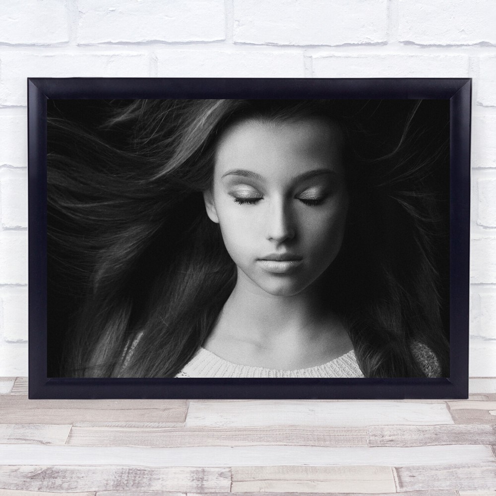 Tanya girl eyes closed hair clowing close up Wall Art Print