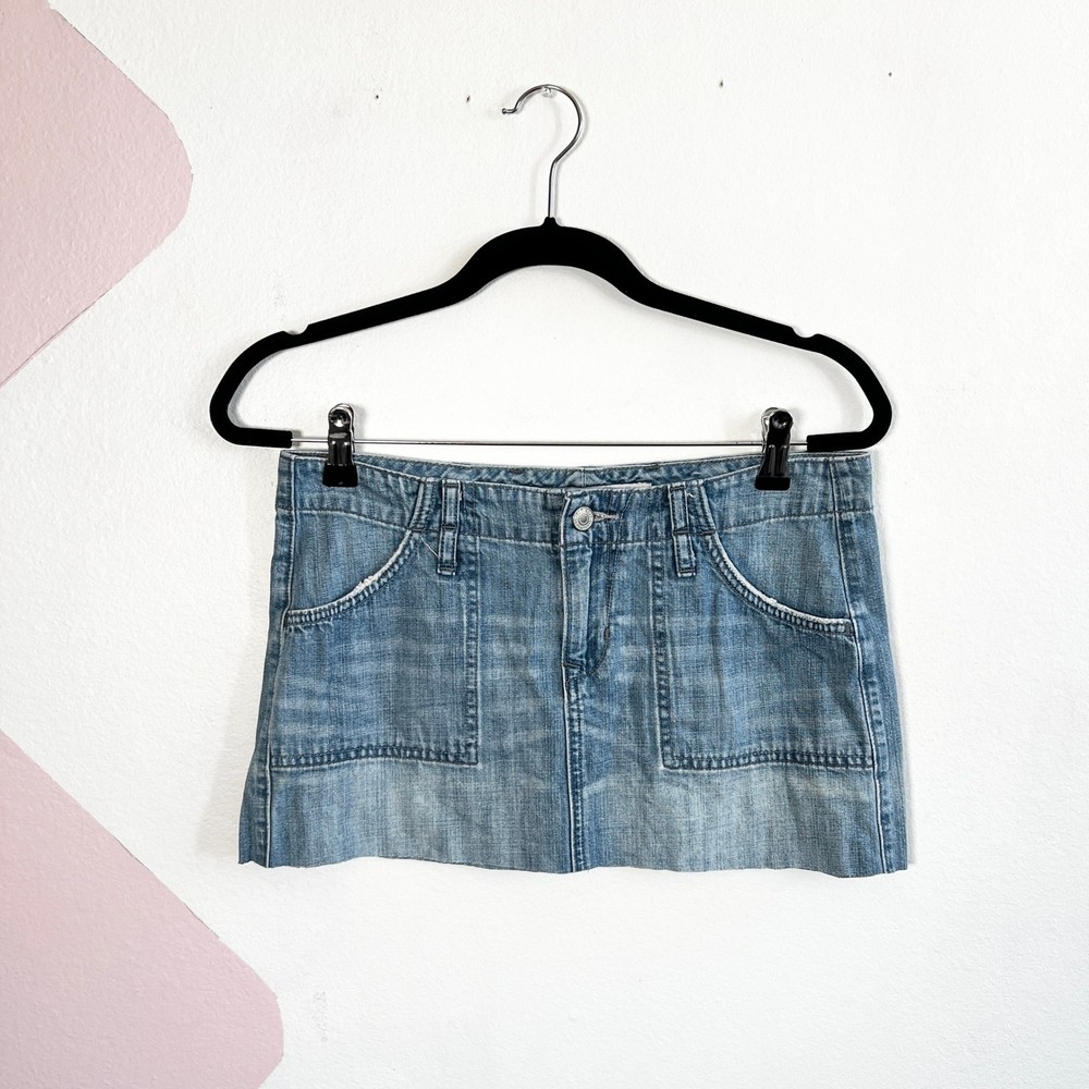 Vtg 2000 Y2k Denim Low Rise Micro Mini Skirt Bimbocore 90s Sz 2