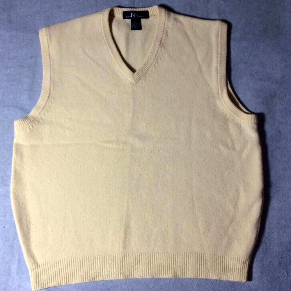 Vintage North Winds Lambswool Sweater Vest Mens XL Yellow Pullover Ribbed V-Neck
