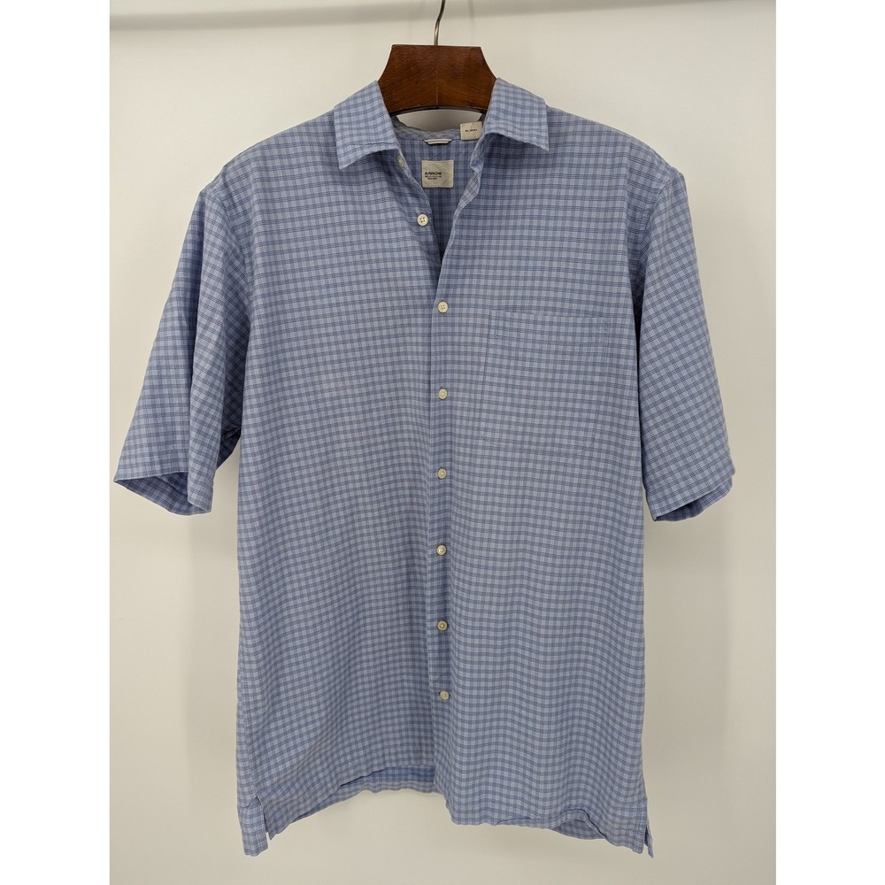 Arrow USA 1851 Short Sleeve Button Down Plaid Shirt Blue Cotton Size LT Tall