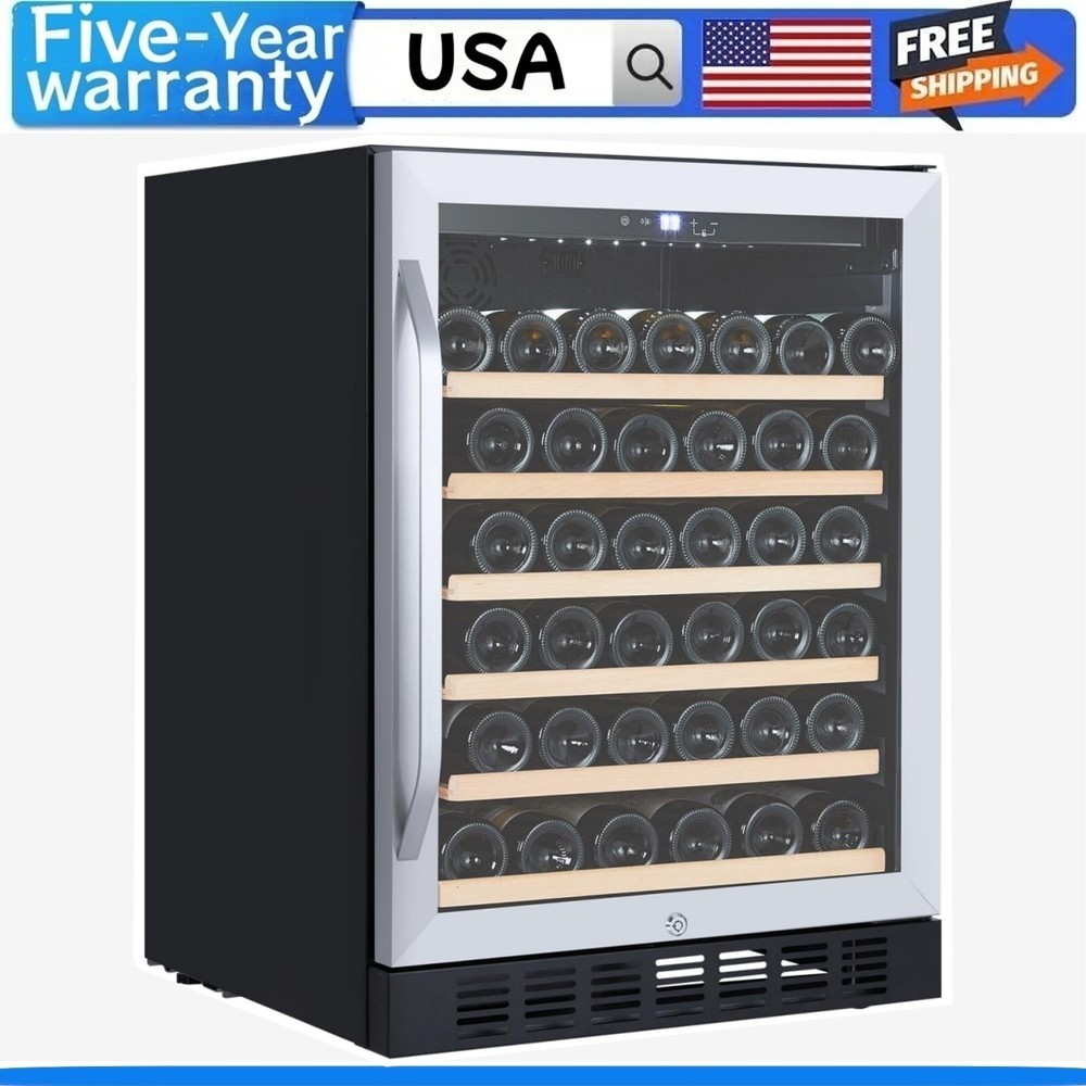 9️⃣24'' Wine Cooler Refrigerator 46 Bottle Capacity Safety Lock Stainless Steel
