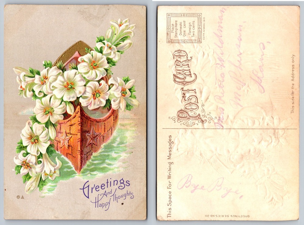 Floral Basket Greetings Happy Thoughts Postcard