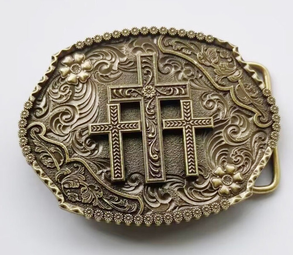 Western Belt Buckle for Men Women Cowboy Rodeo Vintage Style Wear Floral Crosses