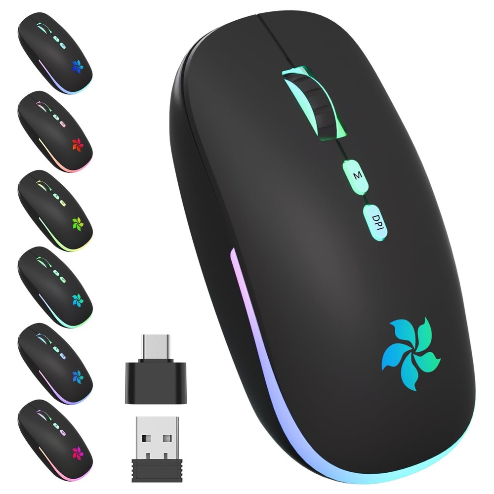 Bluetooth and 2.4GHz Dual Mode Wireless Mouse with 7-Color RGB Backlight