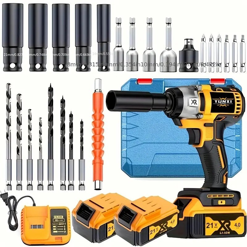 Brushless Lithium Ion Impact Wrench 2 Batteries Full Socket Pack Powerful