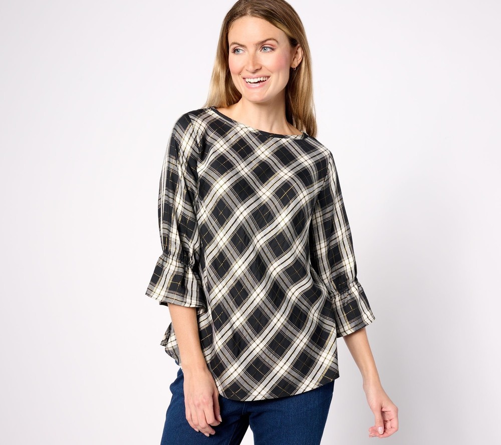 Denim & Co. Women's Top Plus Sz 1X Co Signature Novelty Black A627217