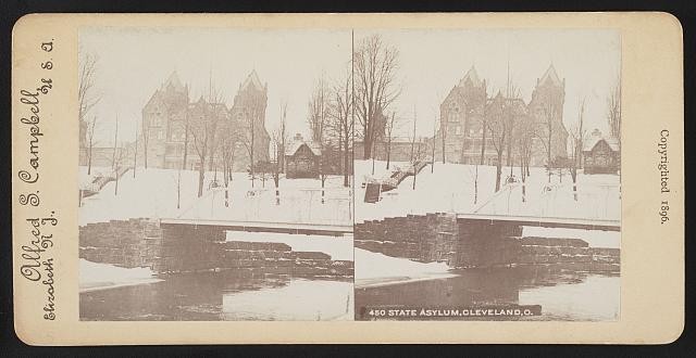 Photo:Cleveland Ohio State Asylum 1896 Snowy Building Stereoview