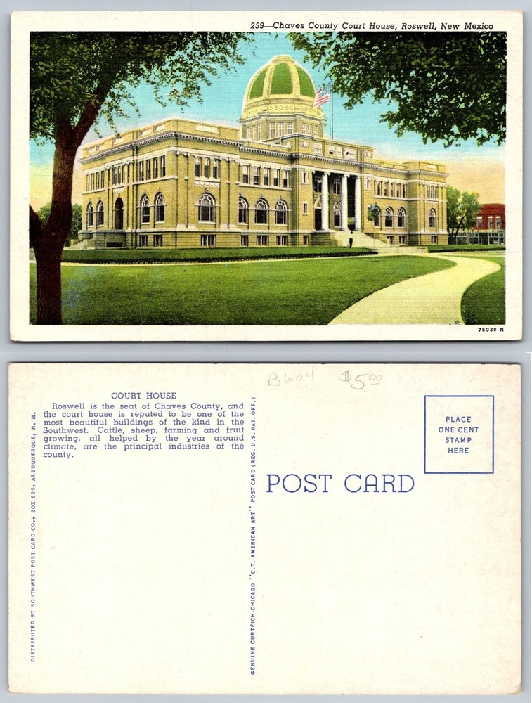 Roswell NM Chaves County Court House Linen Postcard Curteich New Mexico