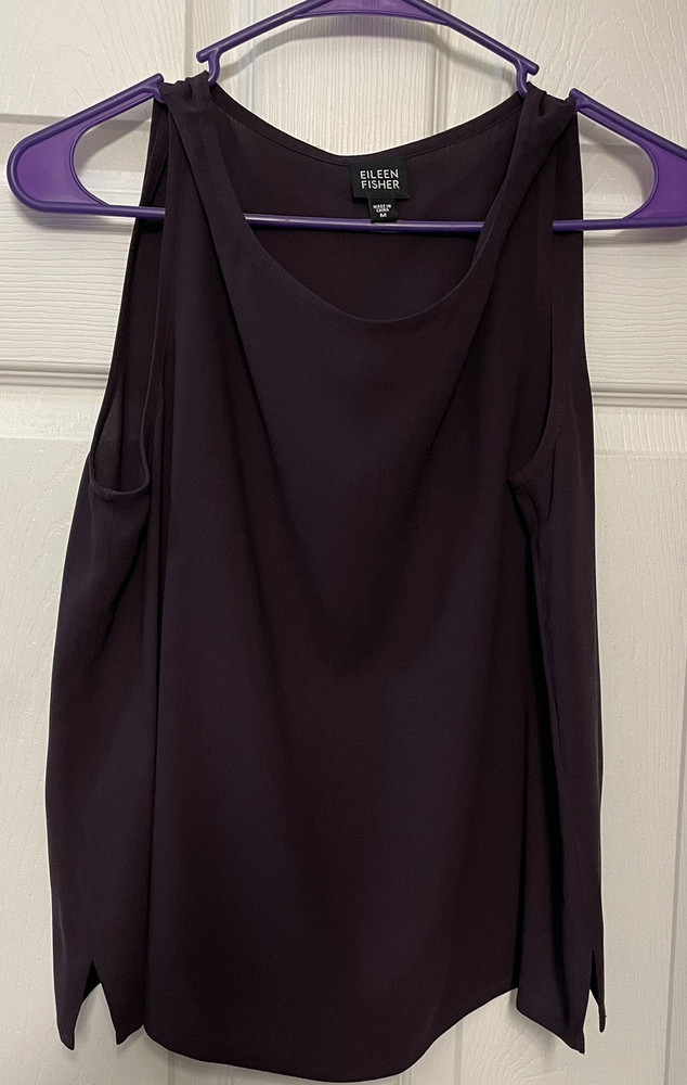 Vintage Eileen Fisher Womens Silk Sleeveless Tank Round Neck Eggplant Size Med