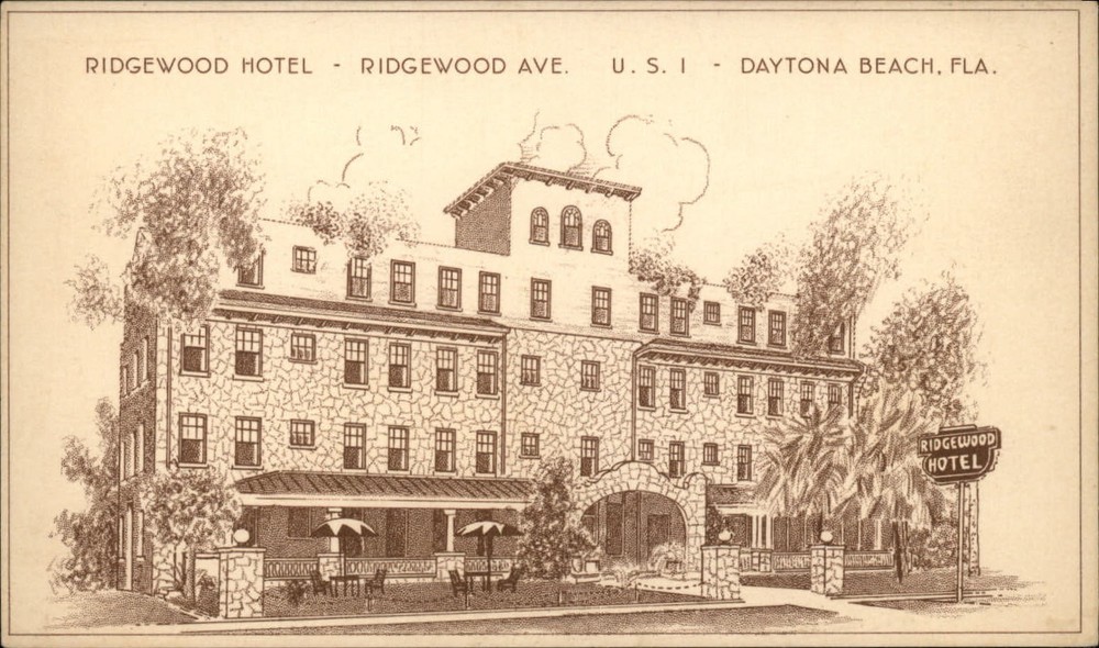 Daytona Beach Florida Ridgewood Hotel artist rendering unused vintage postcard
