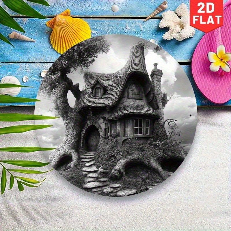 Fantasy Tree House Vintage Round Aluminum Metal Sign