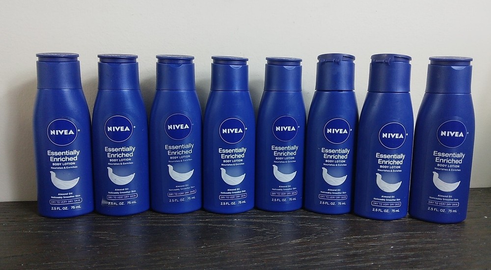Nivea Essentially Enriched Body Lotion Travel Size 2.5 oz with Almond Oil 8 Pack